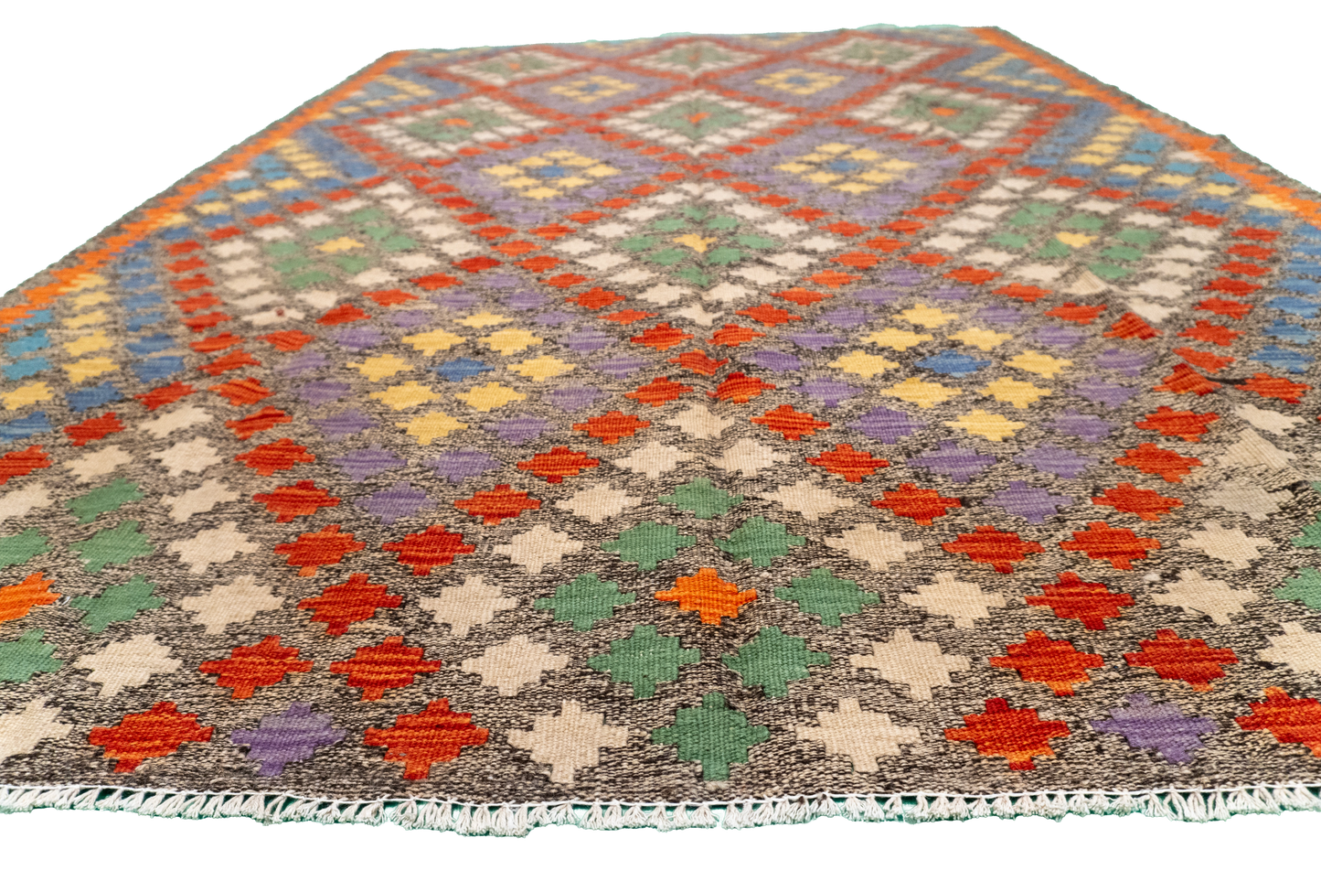 W 5.6 - L 7.9 - Kilim Fine/Wool All Over Rectangle - Finest Hand-Made Quality Wool - 63693