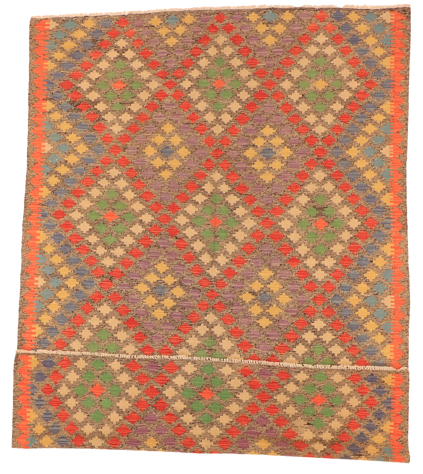 W 5.6 - L 7.9 - Kilim Fine/Wool All Over Rectangle - Finest Hand-Made Quality Wool - 63693