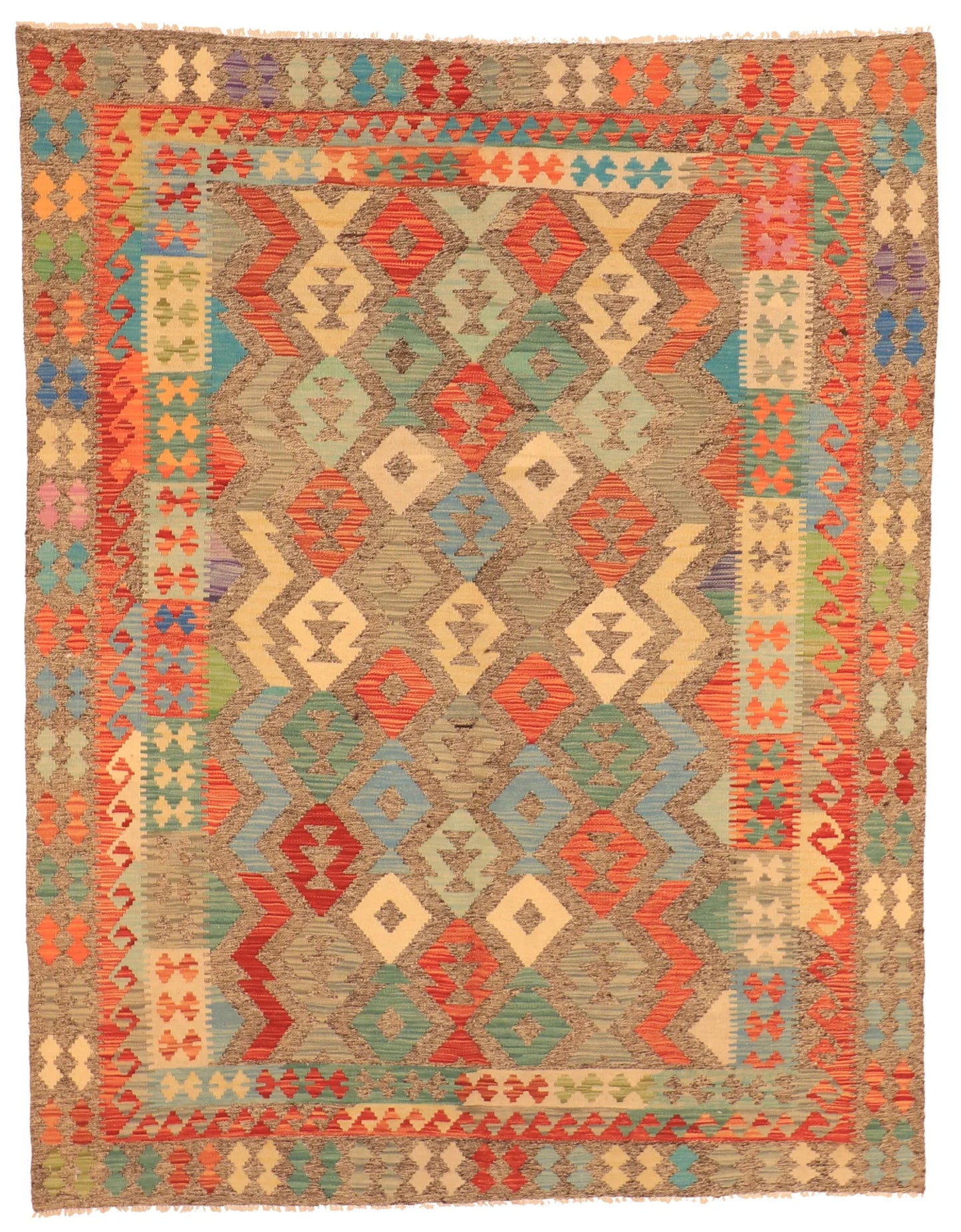 W 5.10 - L 7.7 - Kilim Fine/Wool All Over Rectangle - Finest Hand-Made Quality Wool - 63694