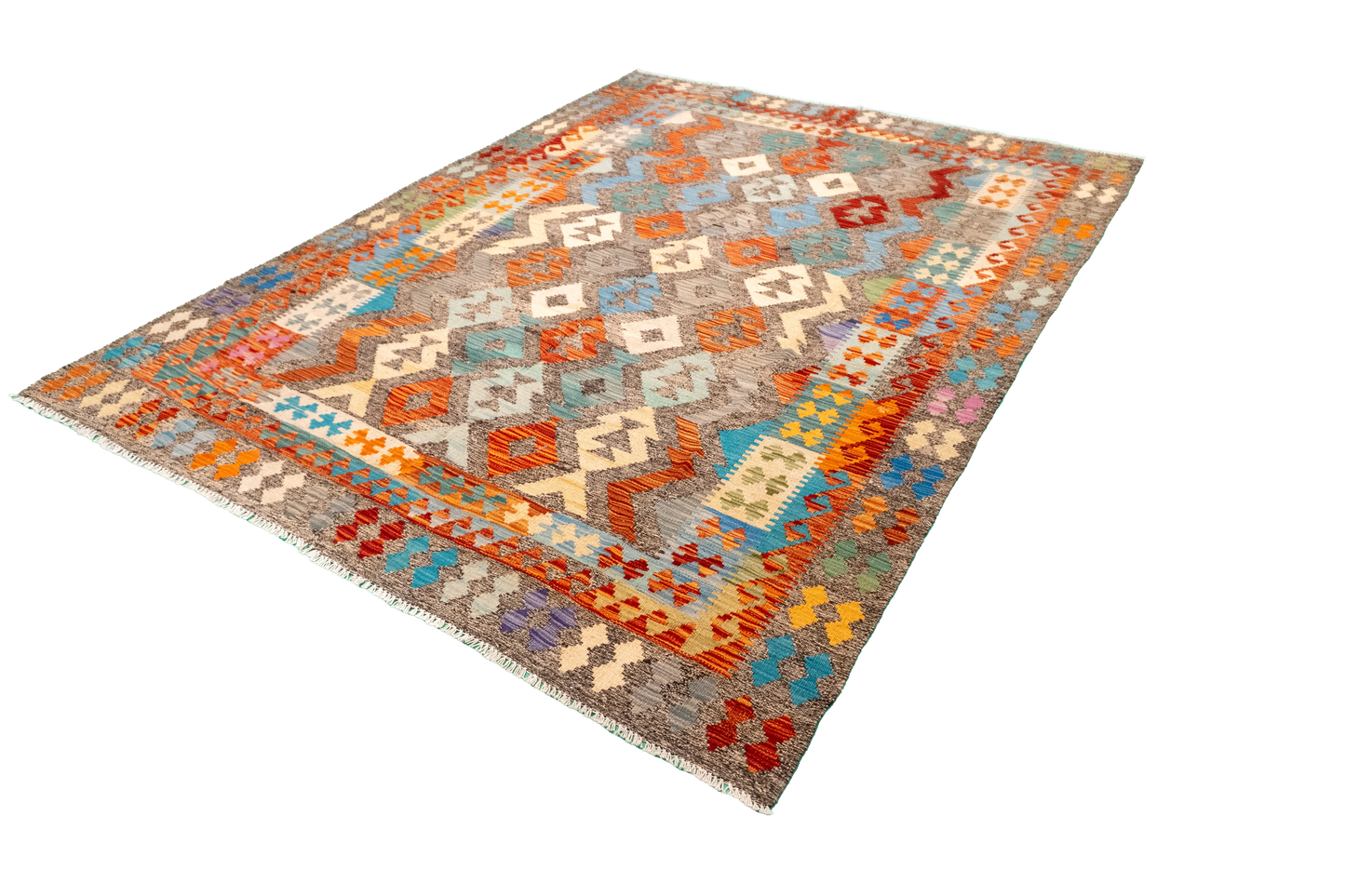 W 5.10 - L 7.7 - Kilim Fine/Wool All Over Rectangle - Finest Hand-Made Quality Wool - 63694