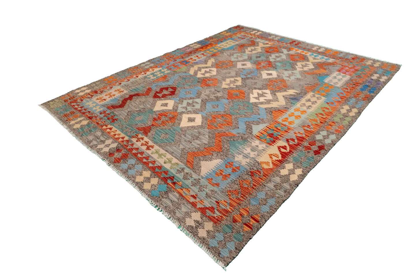 W 5.10 - L 7.7 - Kilim Fine/Wool All Over Rectangle - Finest Hand-Made Quality Wool - 63694