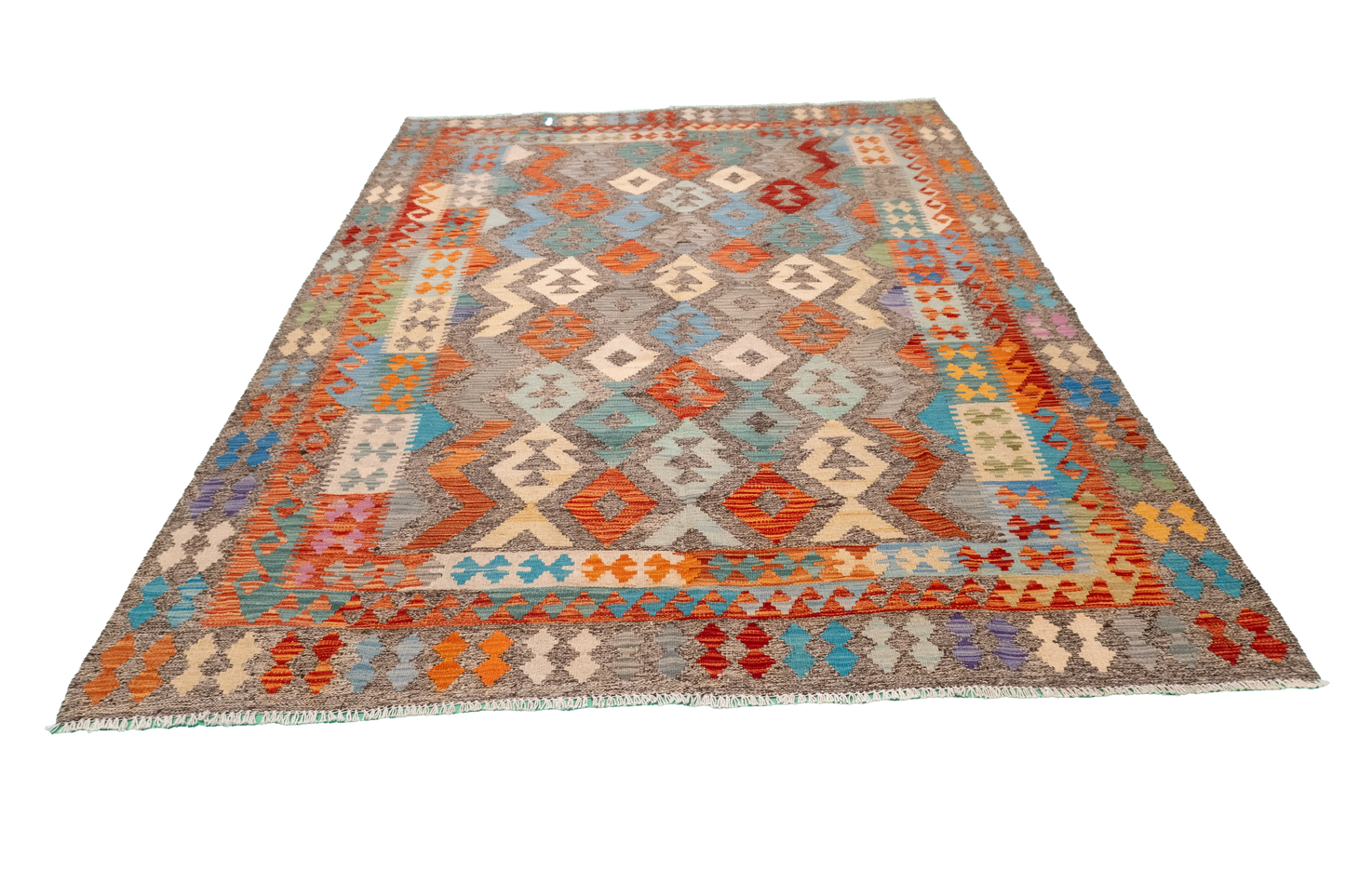W 5.10 - L 7.7 - Kilim Fine/Wool All Over Rectangle - Finest Hand-Made Quality Wool - 63694