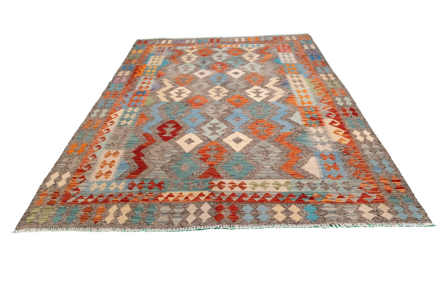 W 5.10 - L 7.7 - Kilim Fine/Wool All Over Rectangle - Finest Hand-Made Quality Wool - 63694