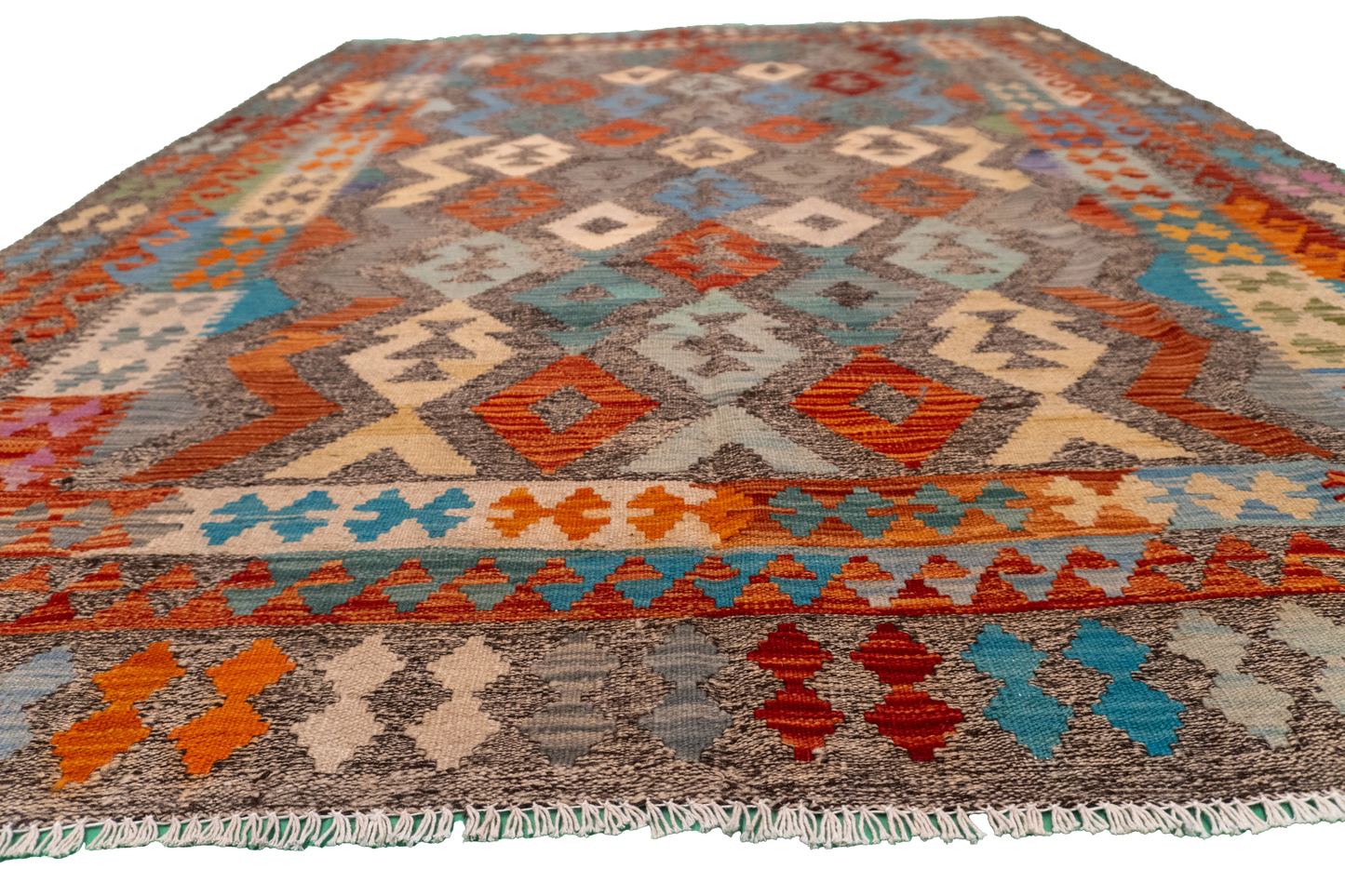 W 5.10 - L 7.7 - Kilim Fine/Wool All Over Rectangle - Finest Hand-Made Quality Wool - 63694