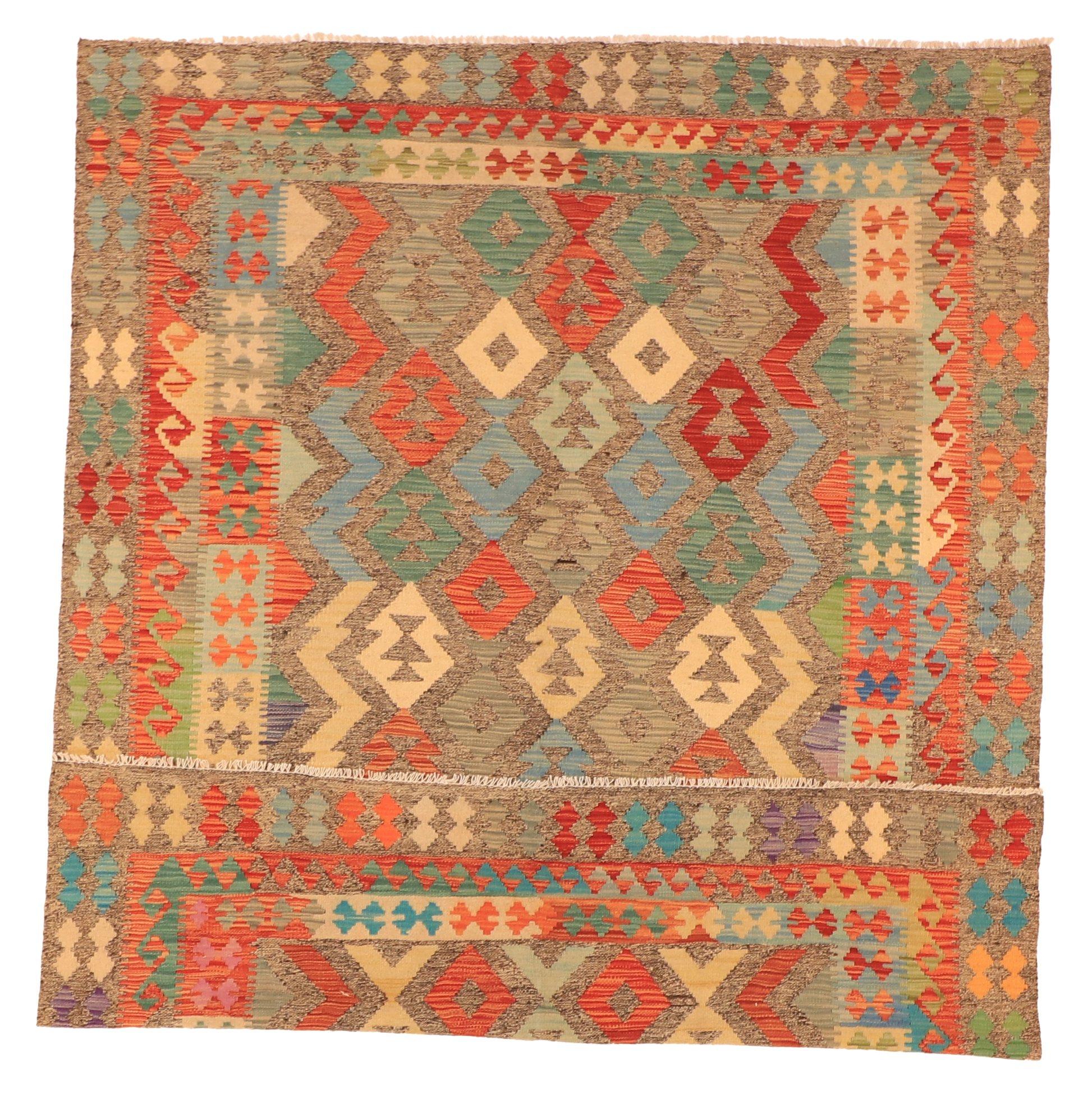 W 5.10 - L 7.7 - Kilim Fine/Wool All Over Rectangle - Finest Hand-Made Quality Wool - 63694