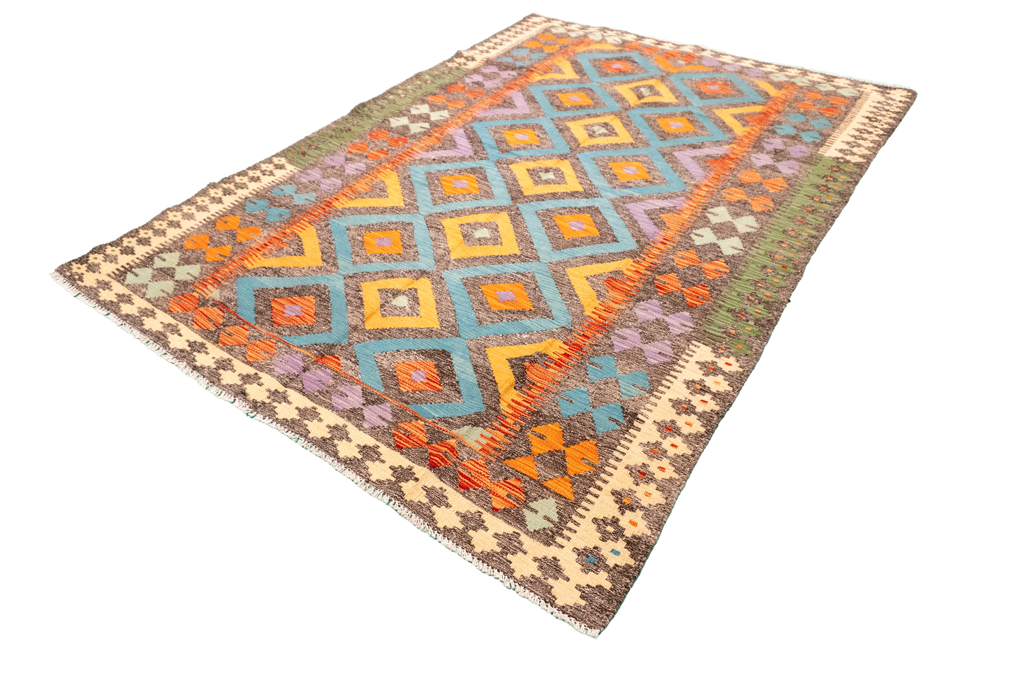 W 5.5 - L 7.10 - Kilim Fine/Wool All Over Rectangle - Finest Hand-Made Quality Wool - 63695