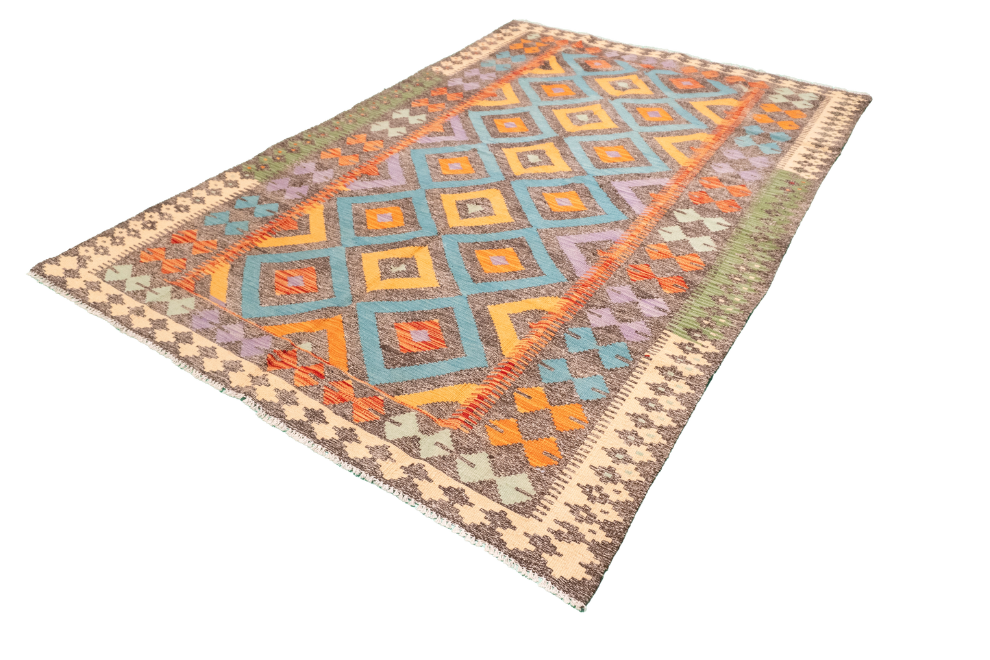 W 5.5 - L 7.10 - Kilim Fine/Wool All Over Rectangle - Finest Hand-Made Quality Wool - 63695