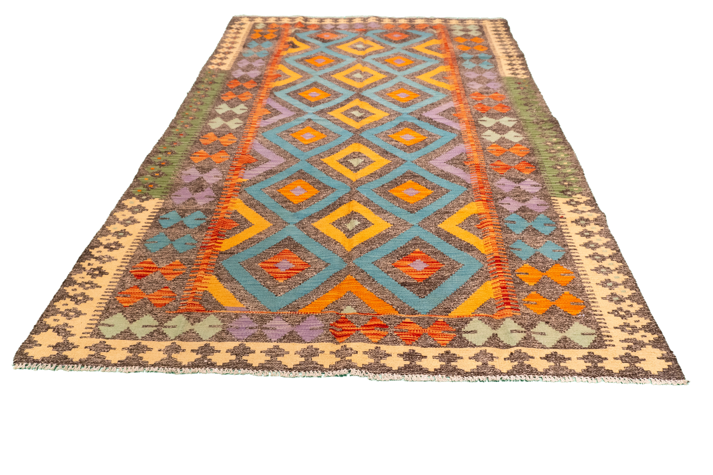 W 5.5 - L 7.10 - Kilim Fine/Wool All Over Rectangle - Finest Hand-Made Quality Wool - 63695