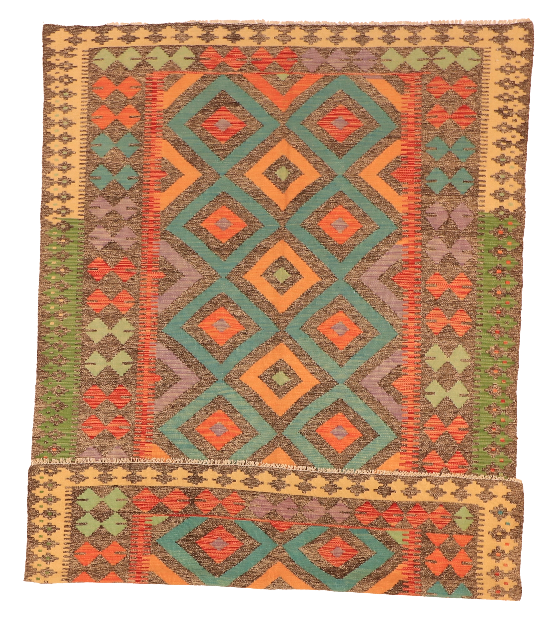 W 5.5 - L 7.10 - Kilim Fine/Wool All Over Rectangle - Finest Hand-Made Quality Wool - 63695