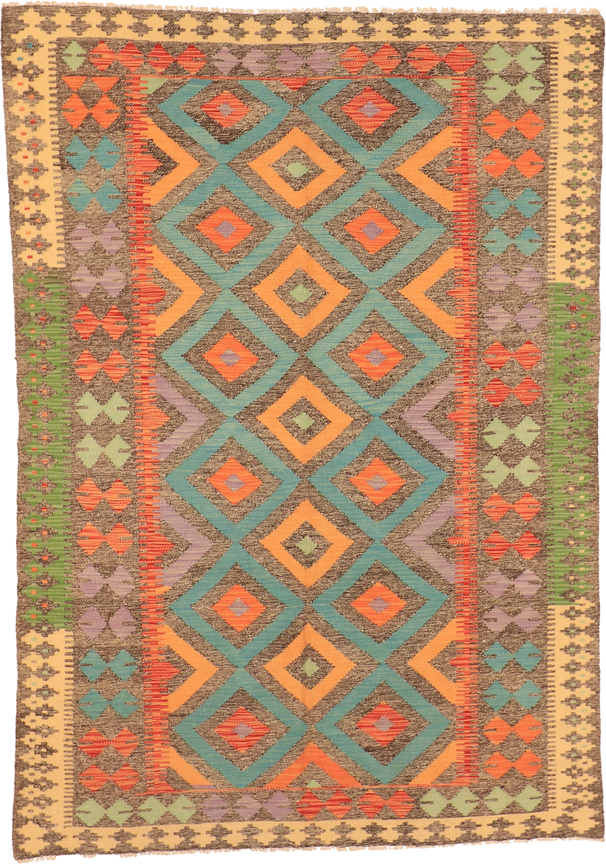 W 5.5 L 7.10 Kilim 100% Wool Hand-Woven All-Over Design - 63695
