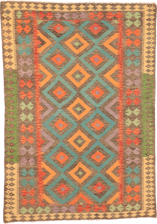 W 5.5 L 7.10 Kilim 100% Wool Hand-Woven All-Over Design - 63695