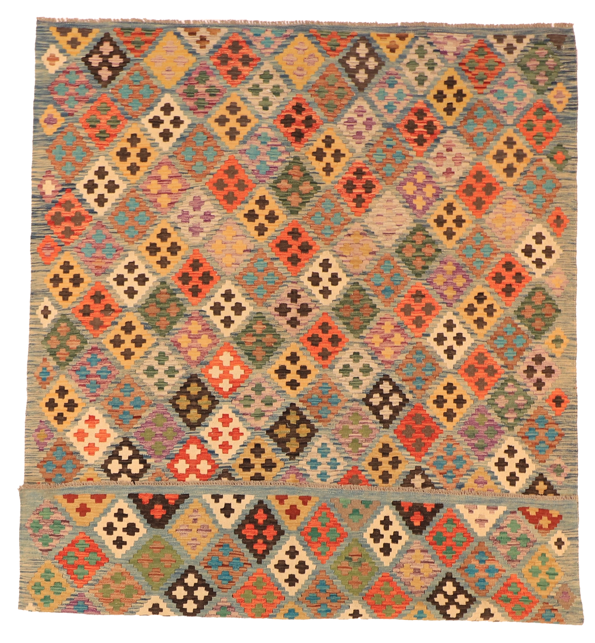 W 5.9 - L 7.11 - Kilim Fine/Wool All Over Rectangle - Finest Hand-Made Quality Wool - 63696