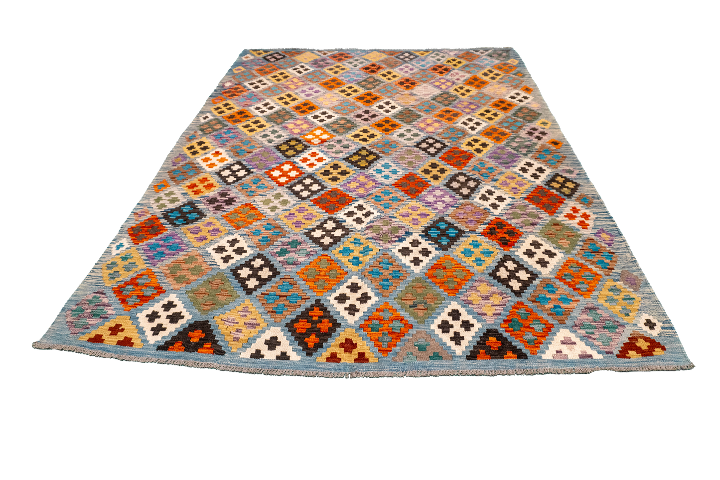 W 5.9 - L 7.11 - Kilim Fine/Wool All Over Rectangle - Finest Hand-Made Quality Wool - 63696
