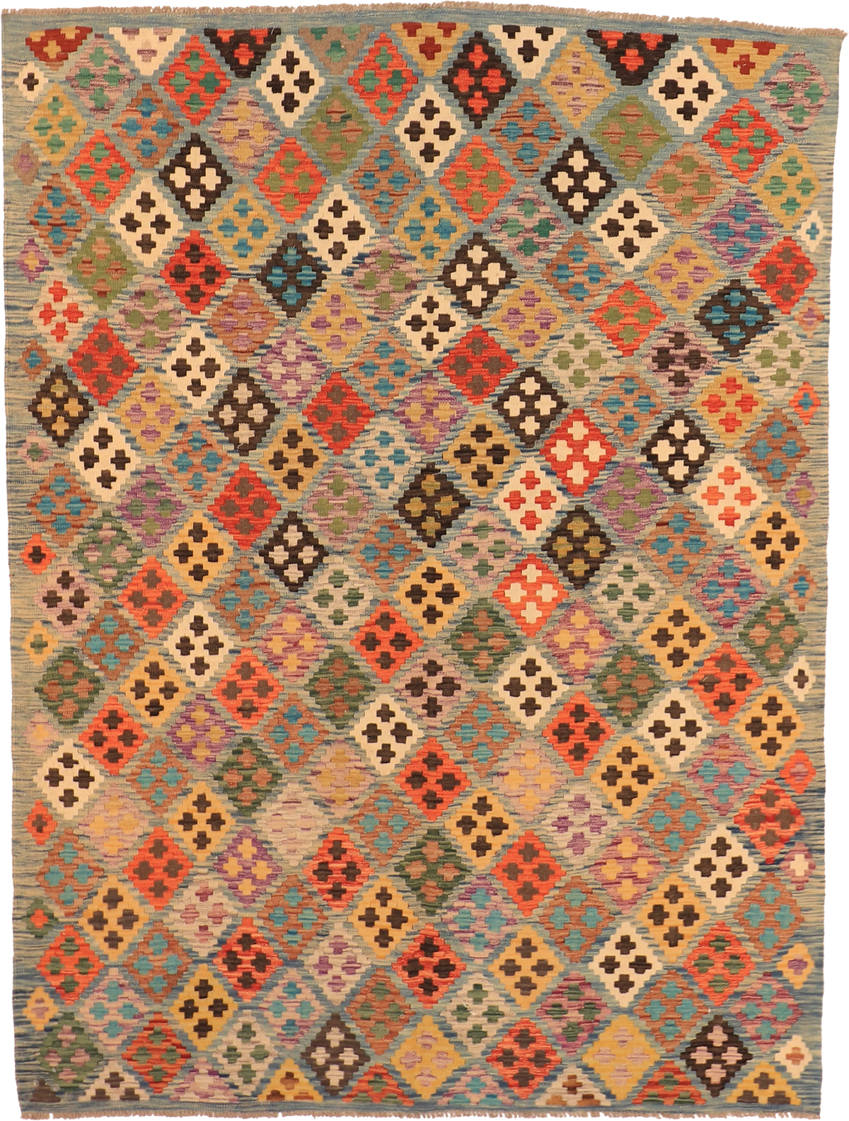 W 5.9 L 7.11 Kilim 100% Wool Hand-Woven All-Over Design - 63696