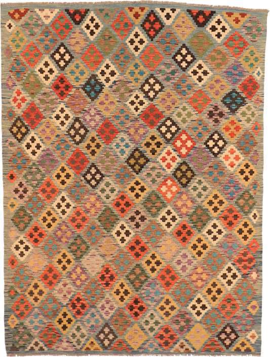 W 5.9 L 7.11 Kilim 100% Wool Hand-Woven All-Over Design - 63696