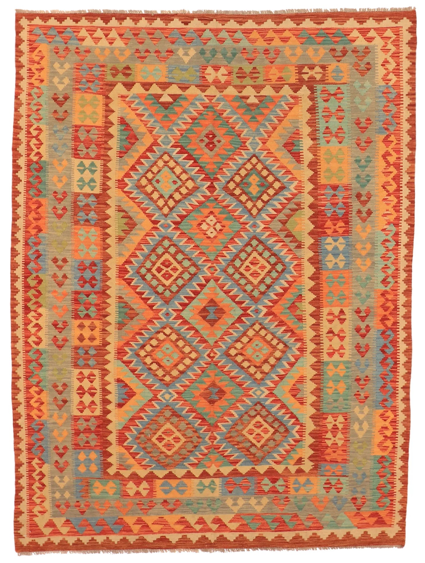 5.7 x 7.7 - Kilim Fine/Wool All Over Rectangle - Finest Hand-Made Quality Wool - 63697