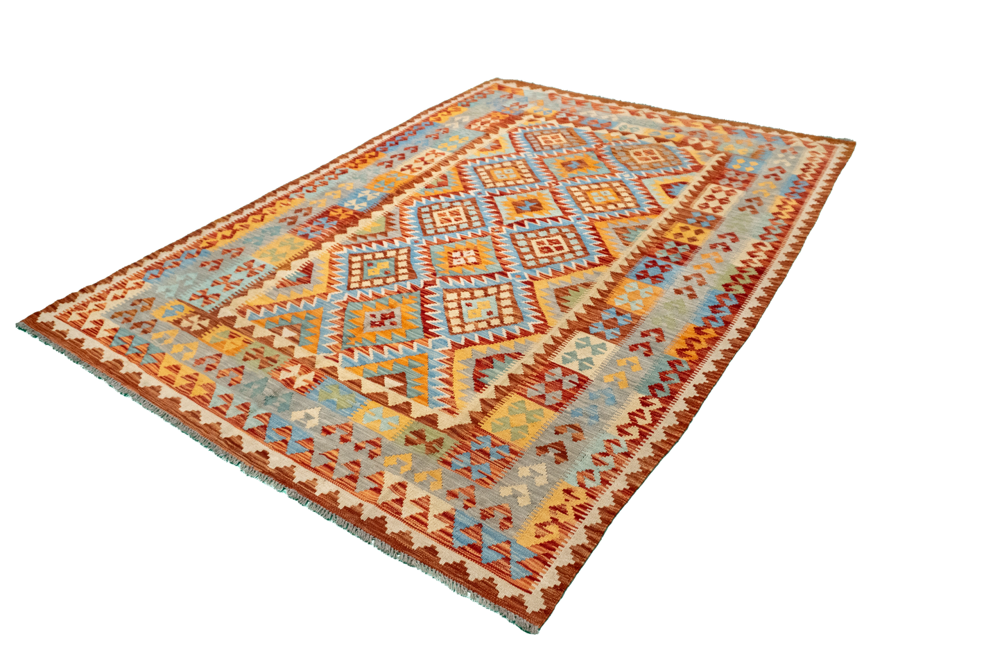 W 5.7 - L 7.7 - Kilim Fine/Wool All Over Rectangle - Finest Hand-Made Quality Wool - 63697