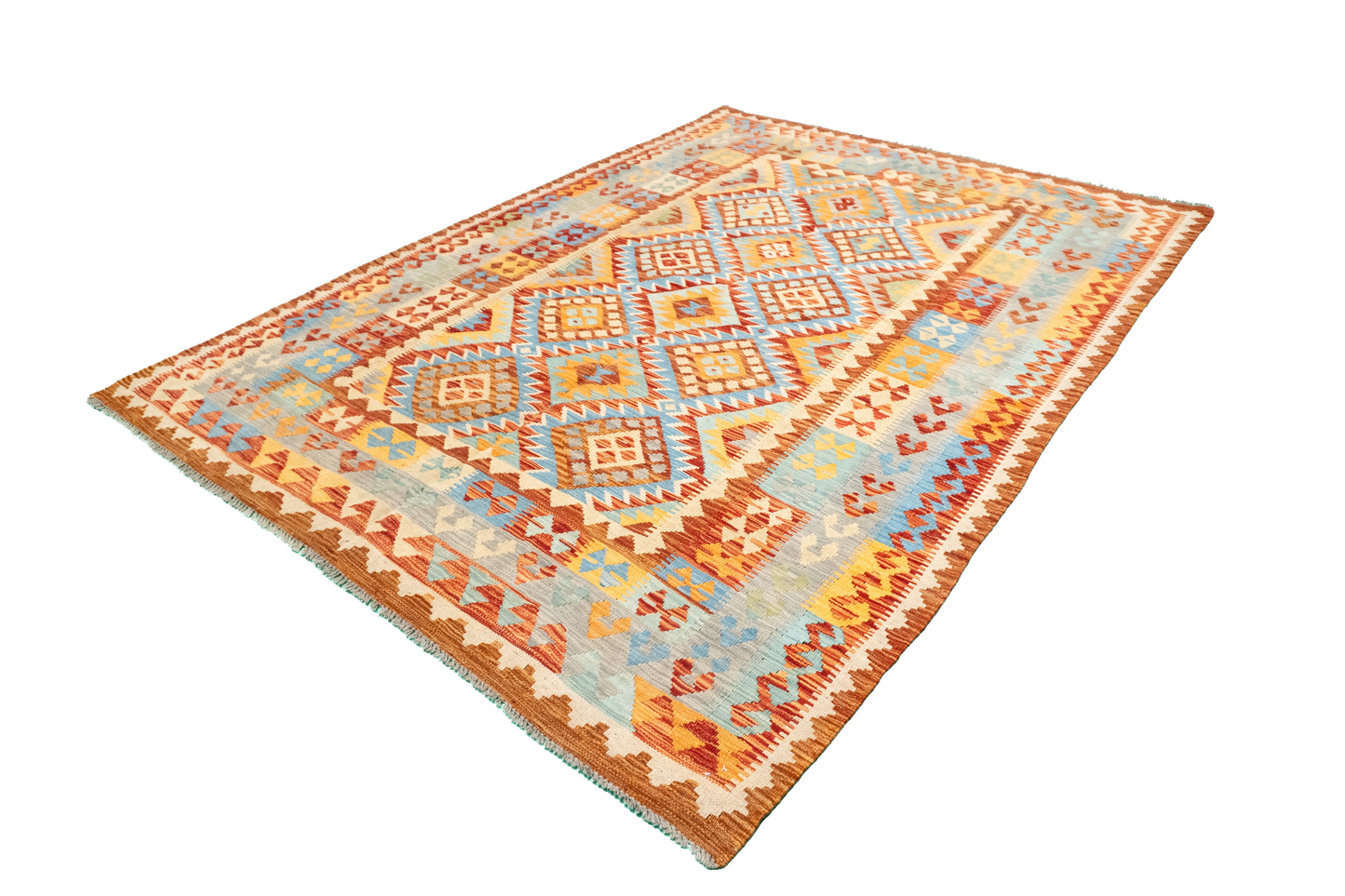 W 5.7 - L 7.7 - Kilim Fine/Wool All Over Rectangle - Finest Hand-Made Quality Wool - 63697