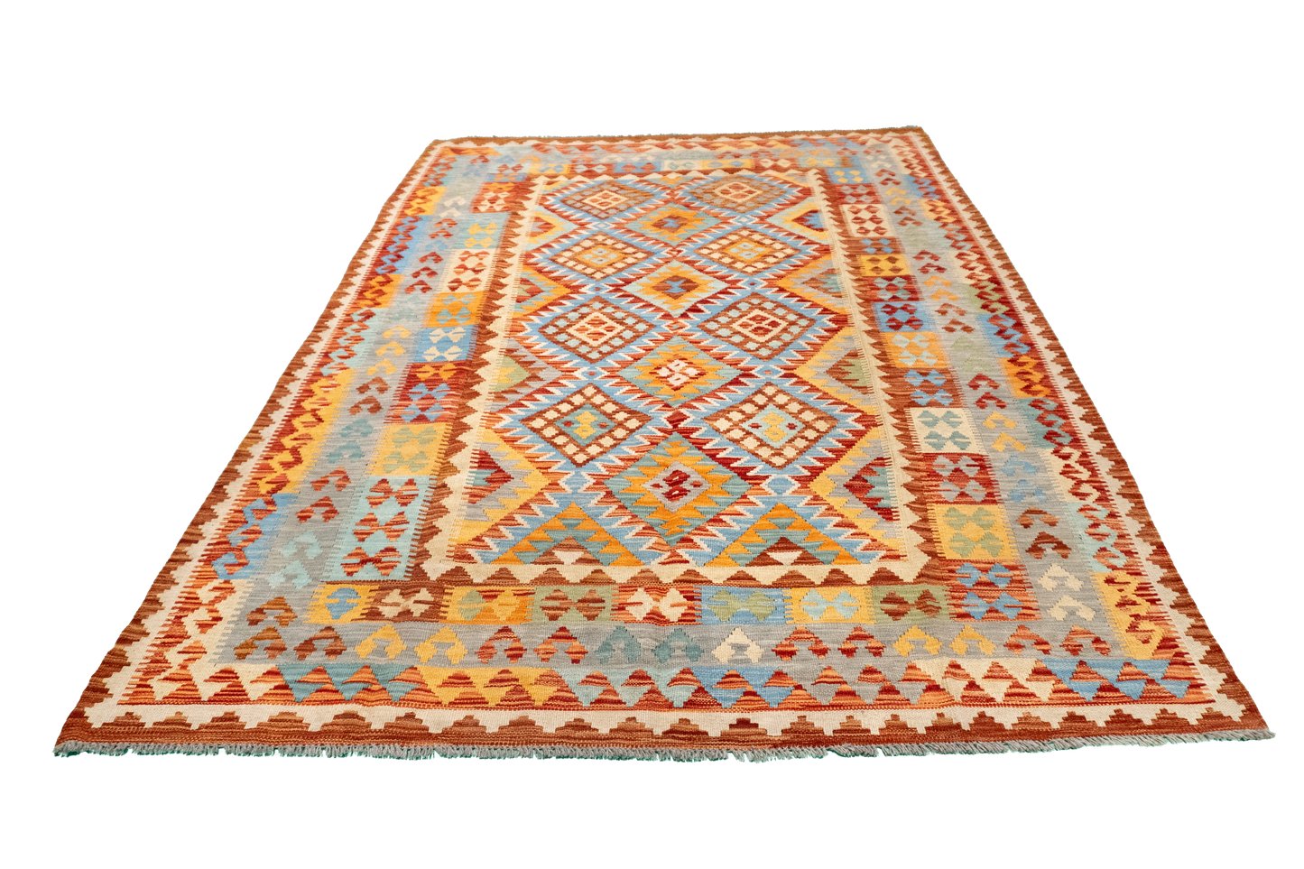 W 5.7 - L 7.7 - Kilim Fine/Wool All Over Rectangle - Finest Hand-Made Quality Wool - 63697
