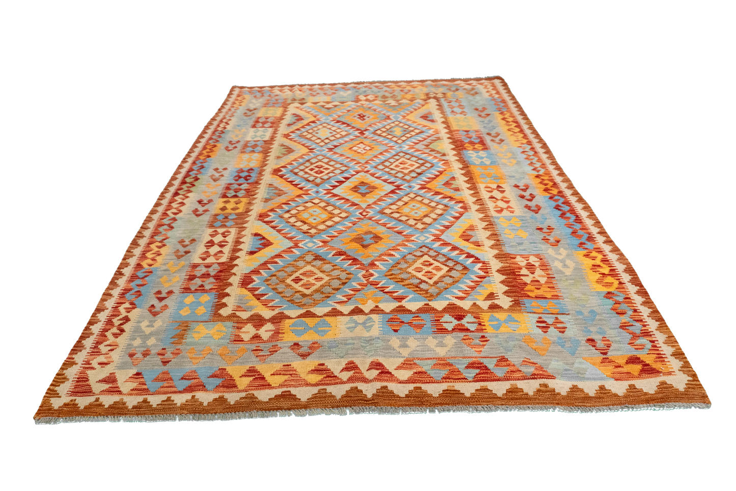 W 5.7 - L 7.7 - Kilim Fine/Wool All Over Rectangle - Finest Hand-Made Quality Wool - 63697