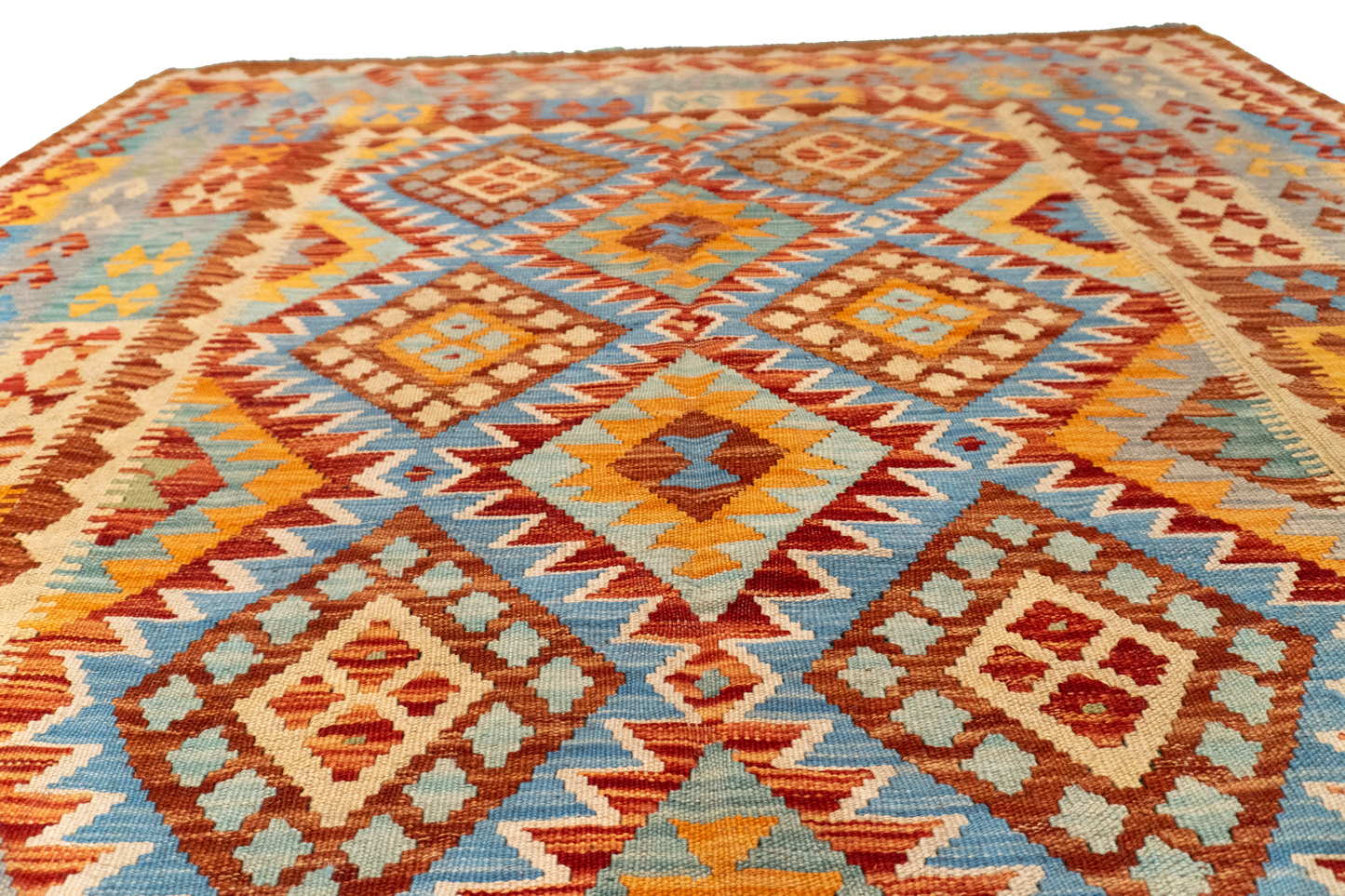 W 5.7 - L 7.7 - Kilim Fine/Wool All Over Rectangle - Finest Hand-Made Quality Wool - 63697