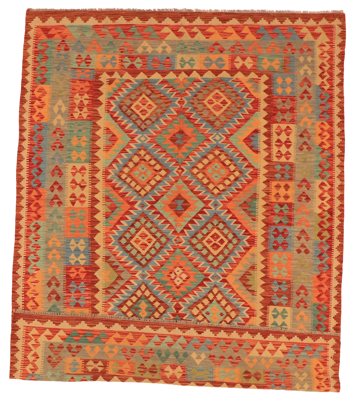 W 5.7 - L 7.7 - Kilim Fine/Wool All Over Rectangle - Finest Hand-Made Quality Wool - 63697