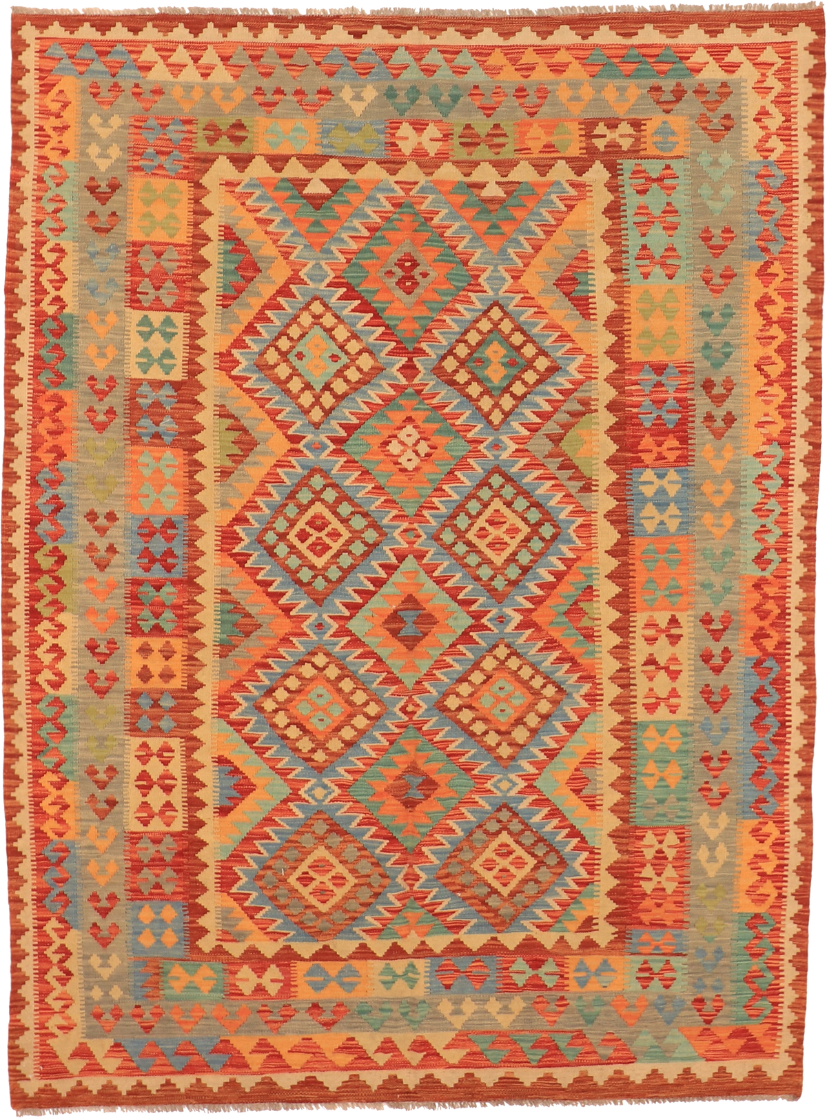 W 5.7 L 7.7 Kilim 100% Wool Hand-Woven All-Over Design - 63697