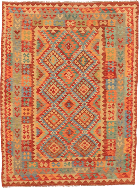 W 5.7 L 7.7 Kilim 100% Wool Hand-Woven All-Over Design - 63697
