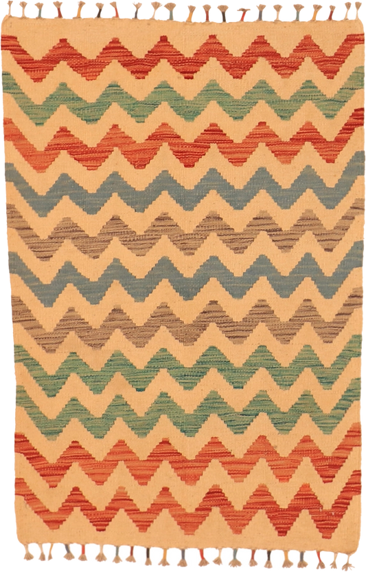 W 2.8 L 4.1 Kilim 100% Wool Hand-Woven All-Over Design - 63698