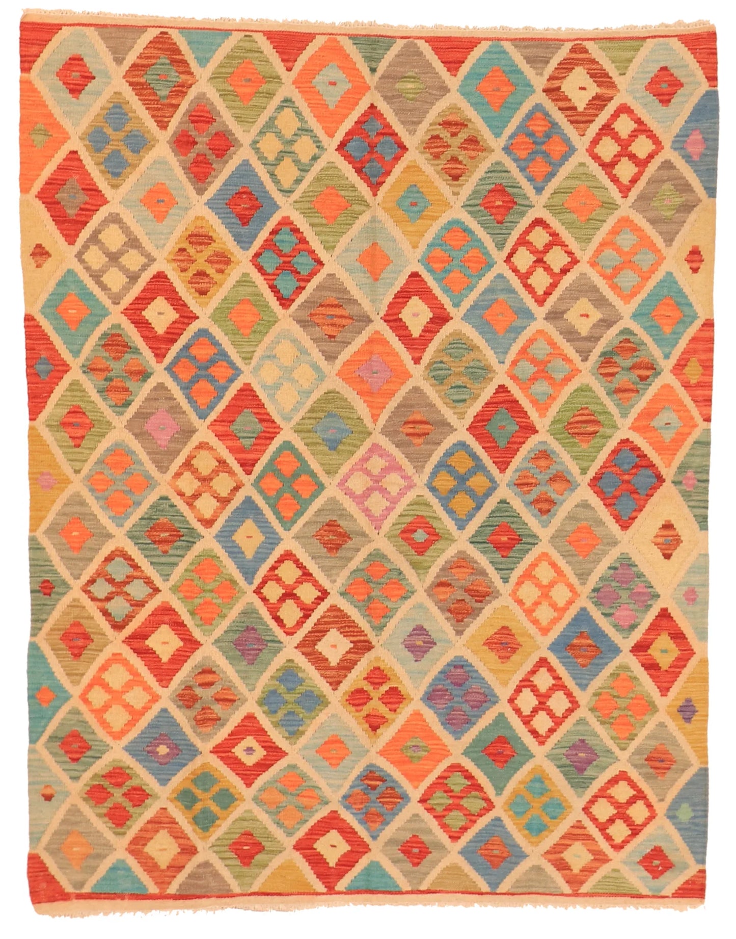 4.10 x 6.4 - Kilim Fine/Wool All Over Rectangle - Finest Hand-Made Quality Wool — 63707