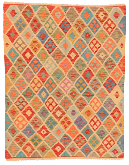 4.10 x 6.4 - Kilim Fine/Wool All Over Rectangle - Finest Hand-Made Quality Wool — 63707