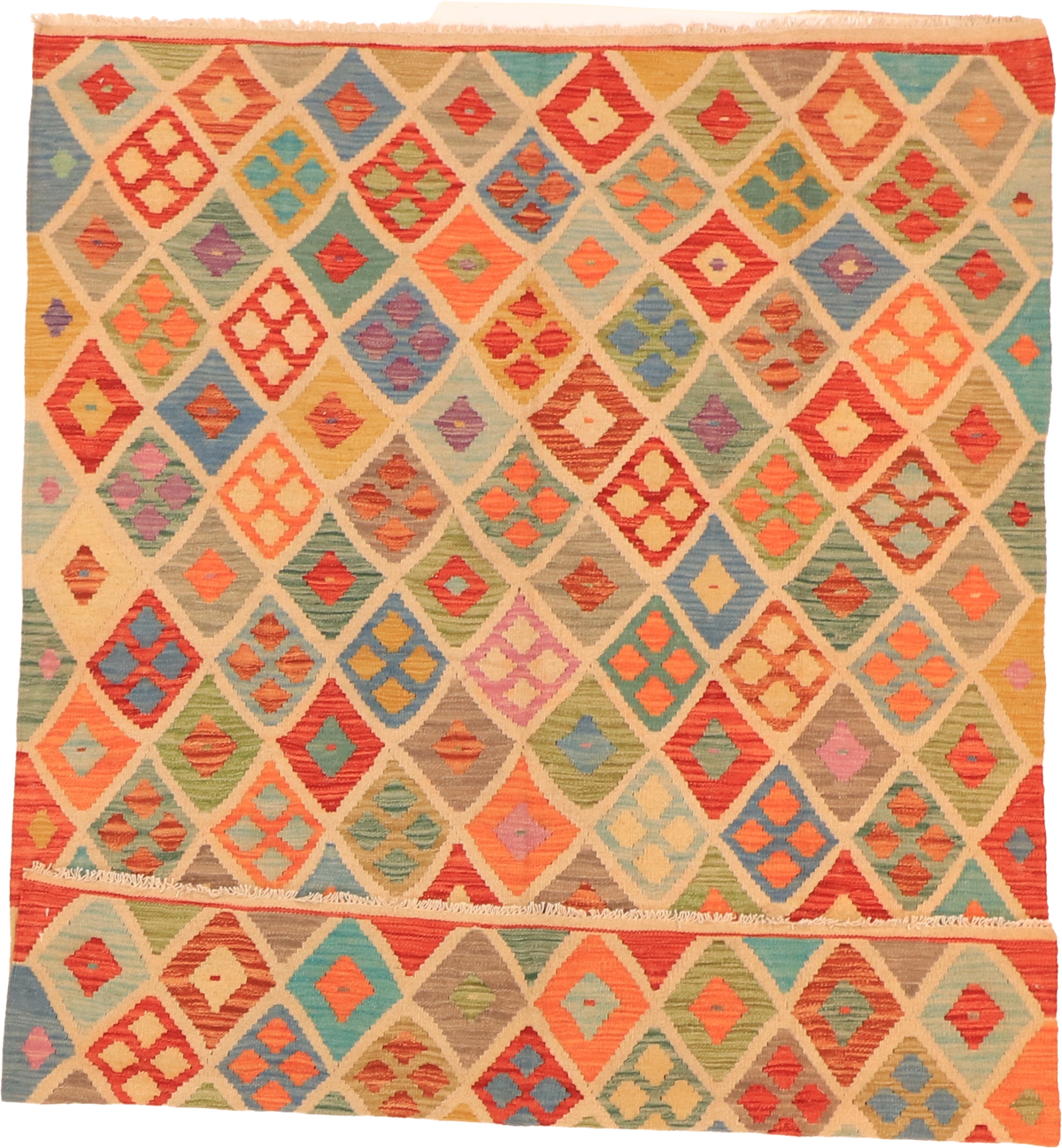 W 4.10 L 6.4 Kilim 100% Wool Hand-Woven All-Over Design - 63707