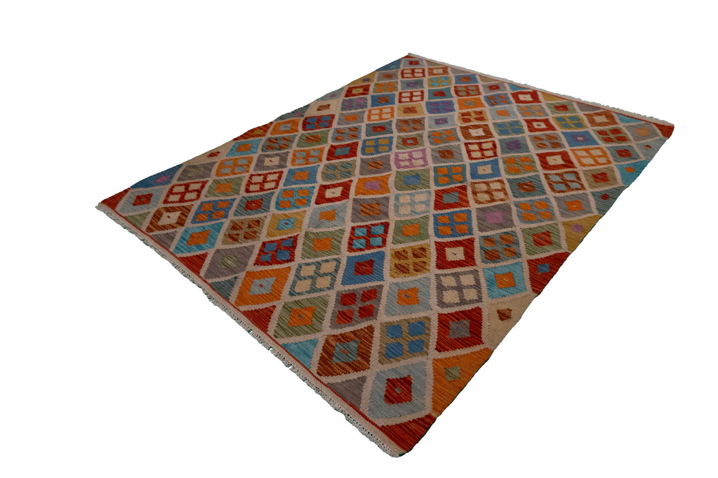 W 4.10 - L 6.4 - Kilim Fine/Wool All Over Rectangle - Finest Hand-Made Quality Wool - 63707