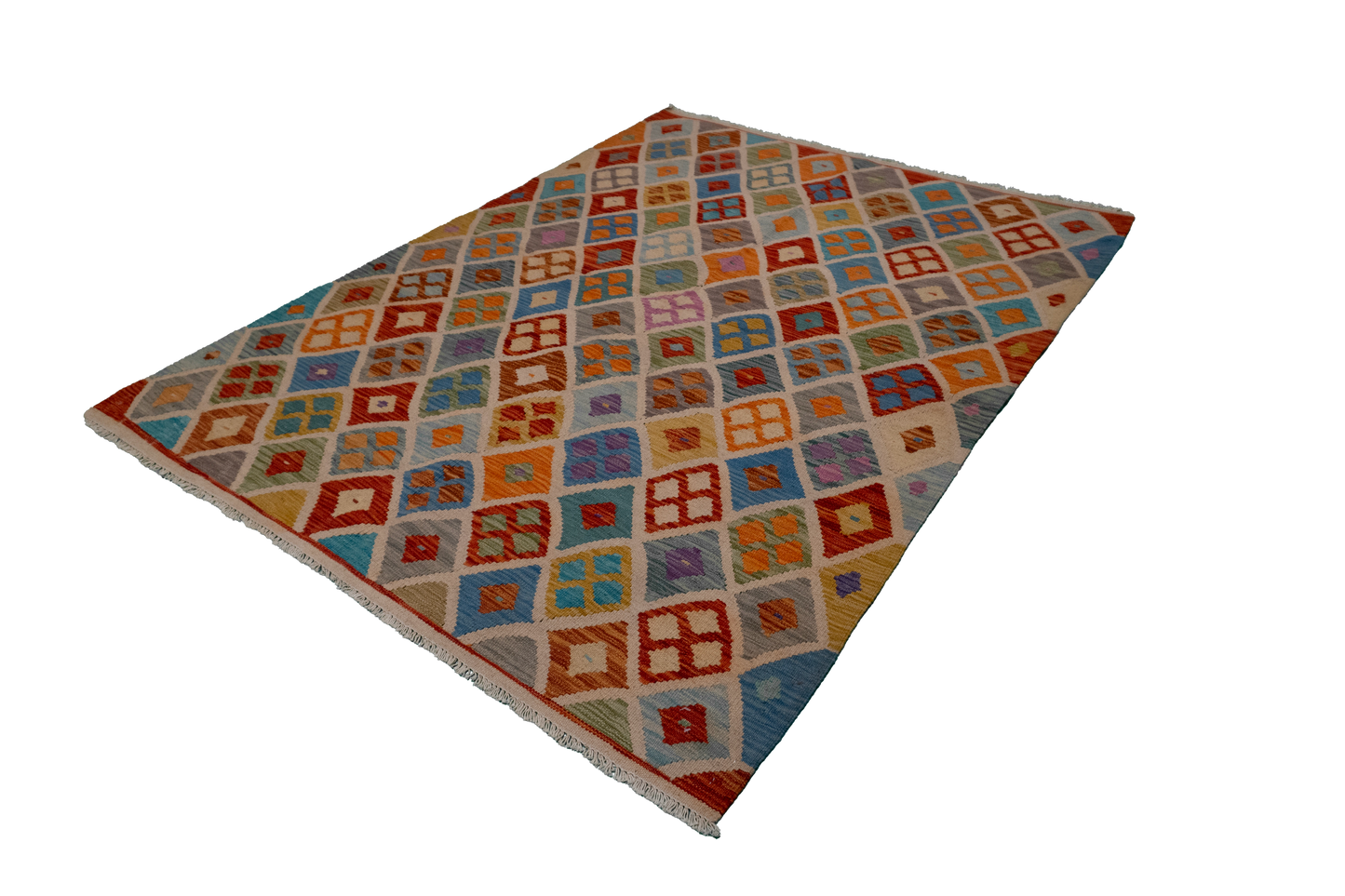 W 4.10 - L 6.4 - Kilim Fine/Wool All Over Rectangle - Finest Hand-Made Quality Wool - 63707