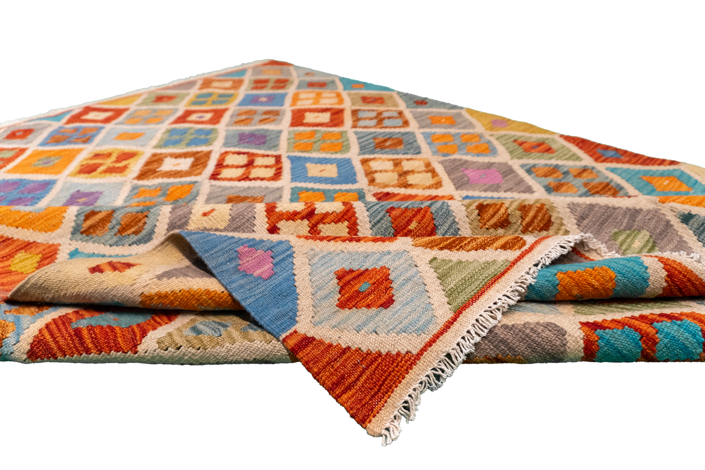 W 4.10 - L 6.4 - Kilim Fine/Wool All Over Rectangle - Finest Hand-Made Quality Wool - 63707