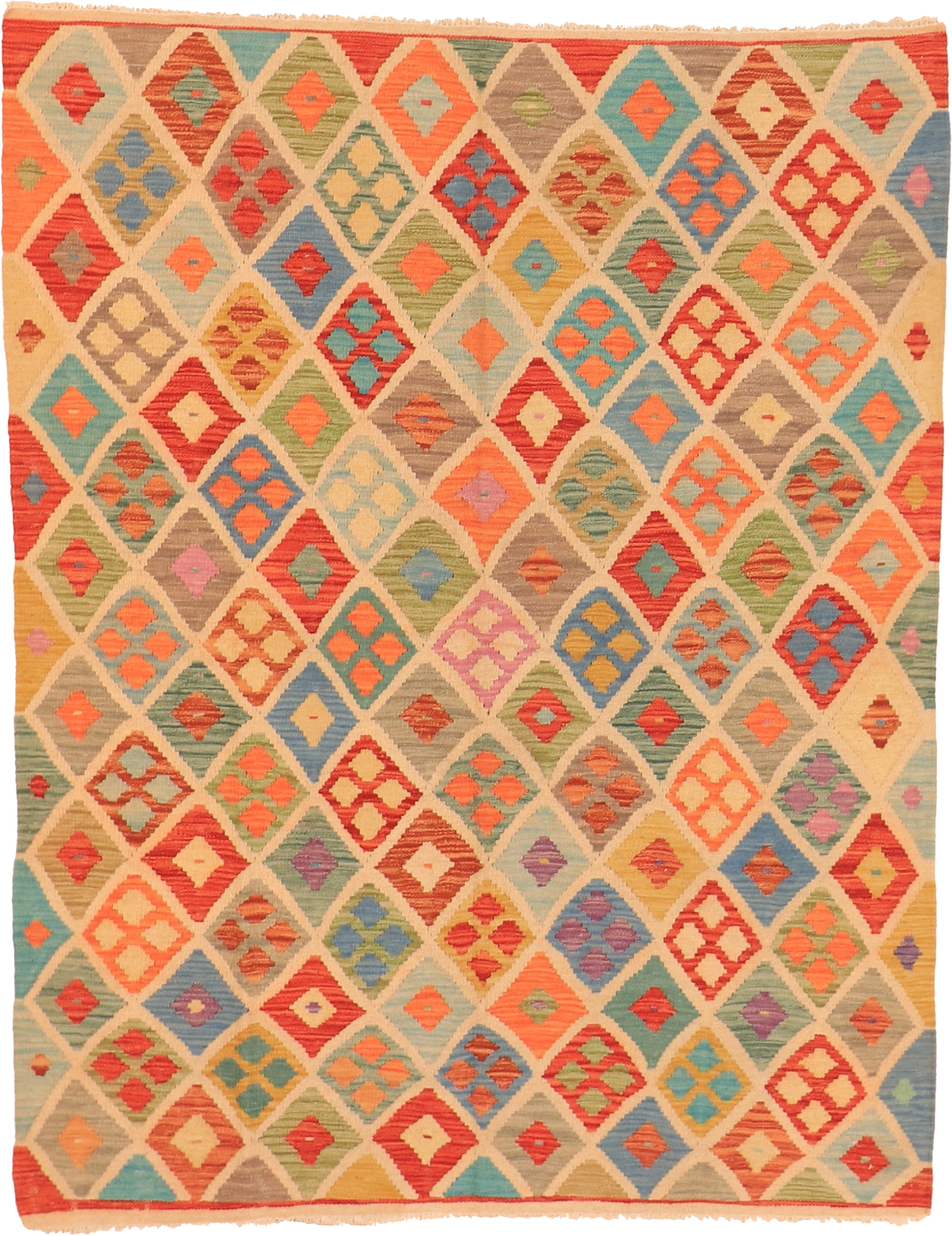 W 4.10 L 6.4 Kilim 100% Wool Hand-Woven All-Over Design - 63707