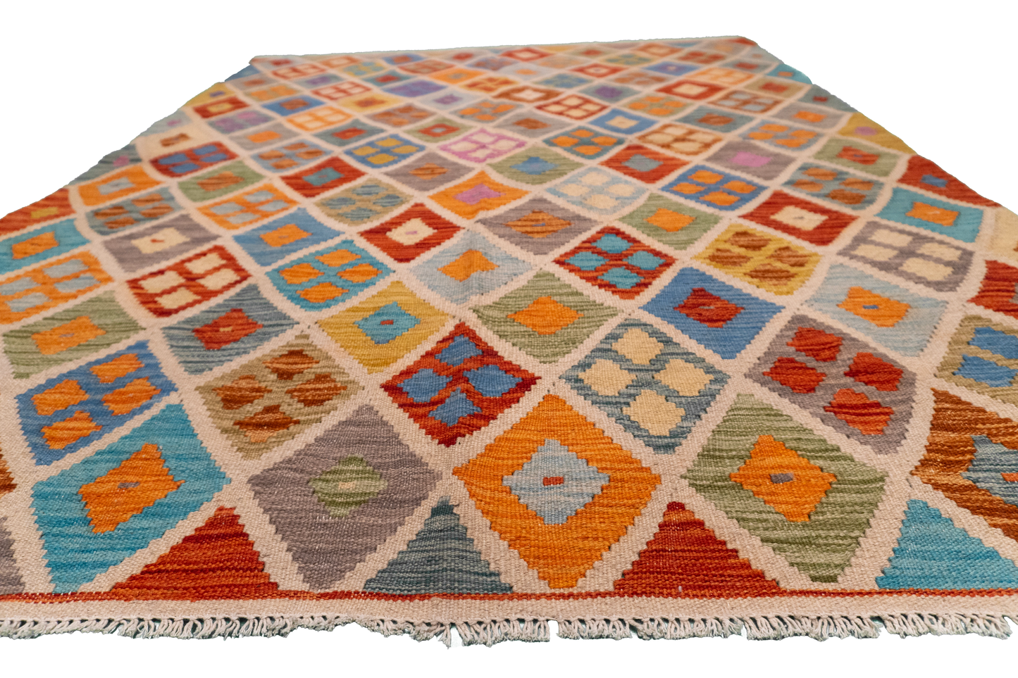 W 4.10 - L 6.4 - Kilim Fine/Wool All Over Rectangle - Finest Hand-Made Quality Wool - 63707