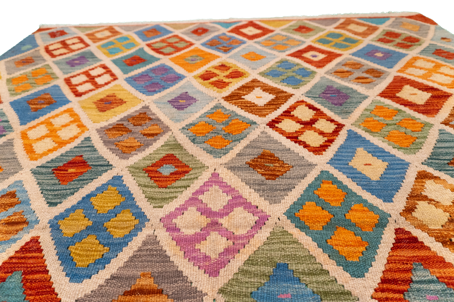 W 4.10 - L 6.4 - Kilim Fine/Wool All Over Rectangle - Finest Hand-Made Quality Wool - 63707