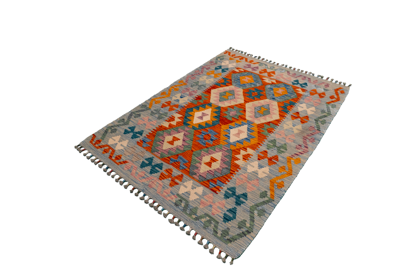W 3.6 L 4.10 Kilim 100% Wool Hand-Woven All-Over Design - 63708