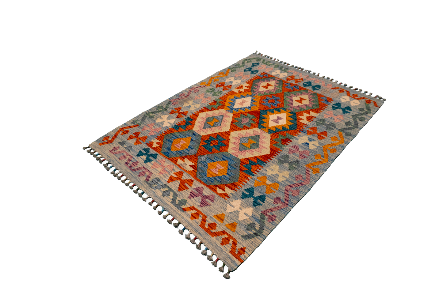 W 3.6 L 4.10 Kilim 100% Wool Hand-Woven All-Over Design - 63708