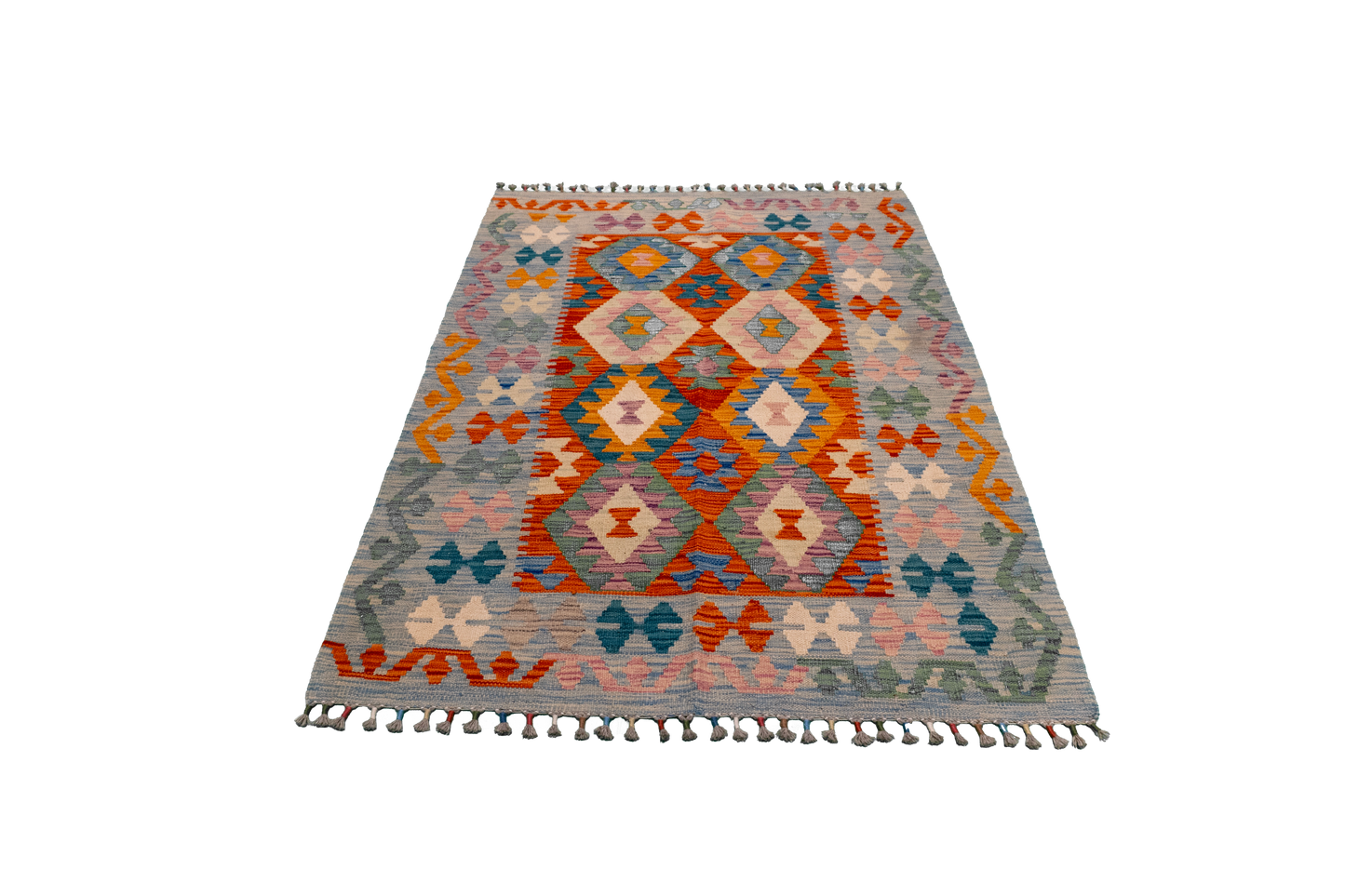 W 3.6 L 4.10 Kilim 100% Wool Hand-Woven All-Over Design - 63708