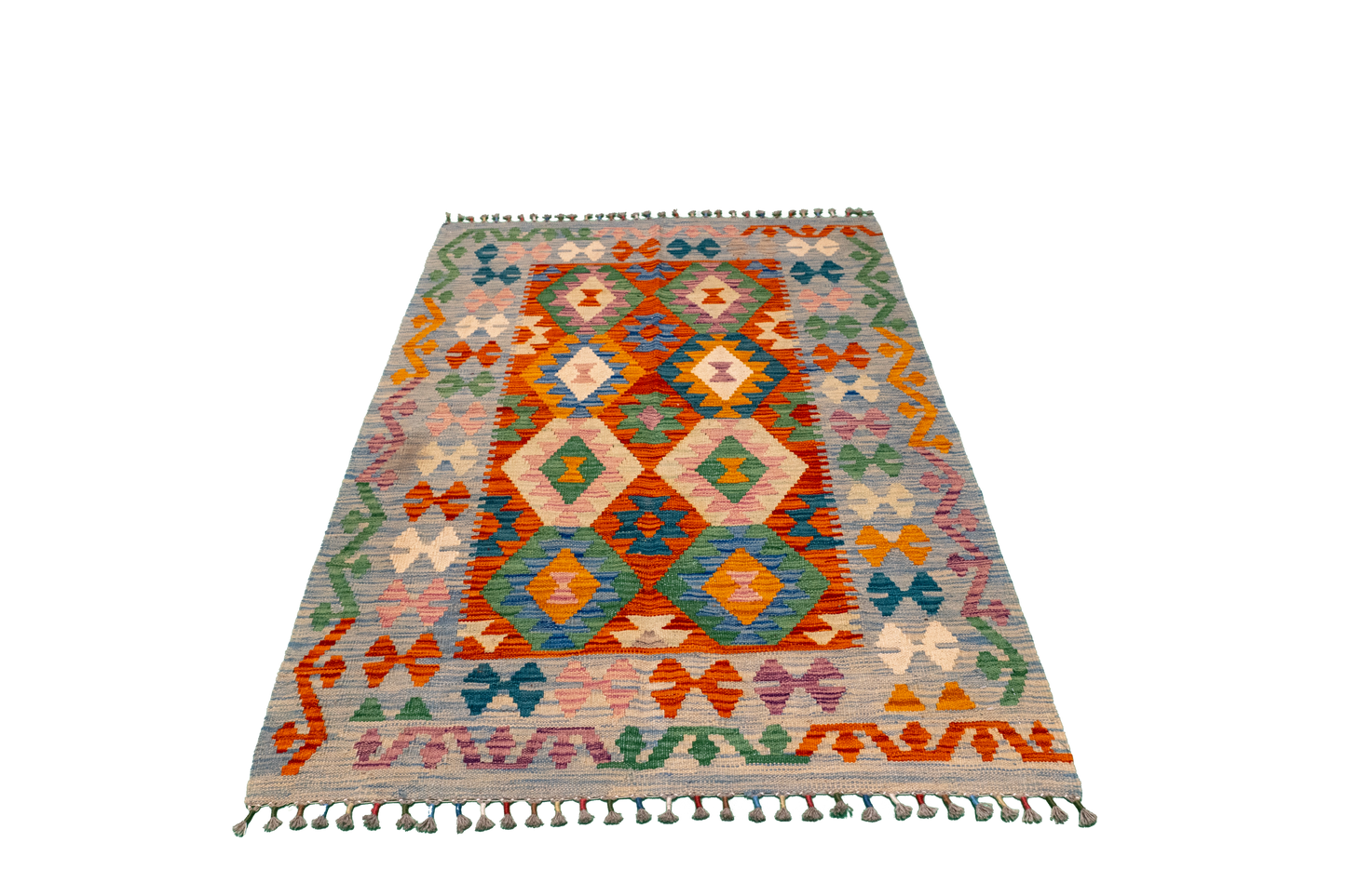 W 3.6 L 4.10 Kilim 100% Wool Hand-Woven All-Over Design - 63708