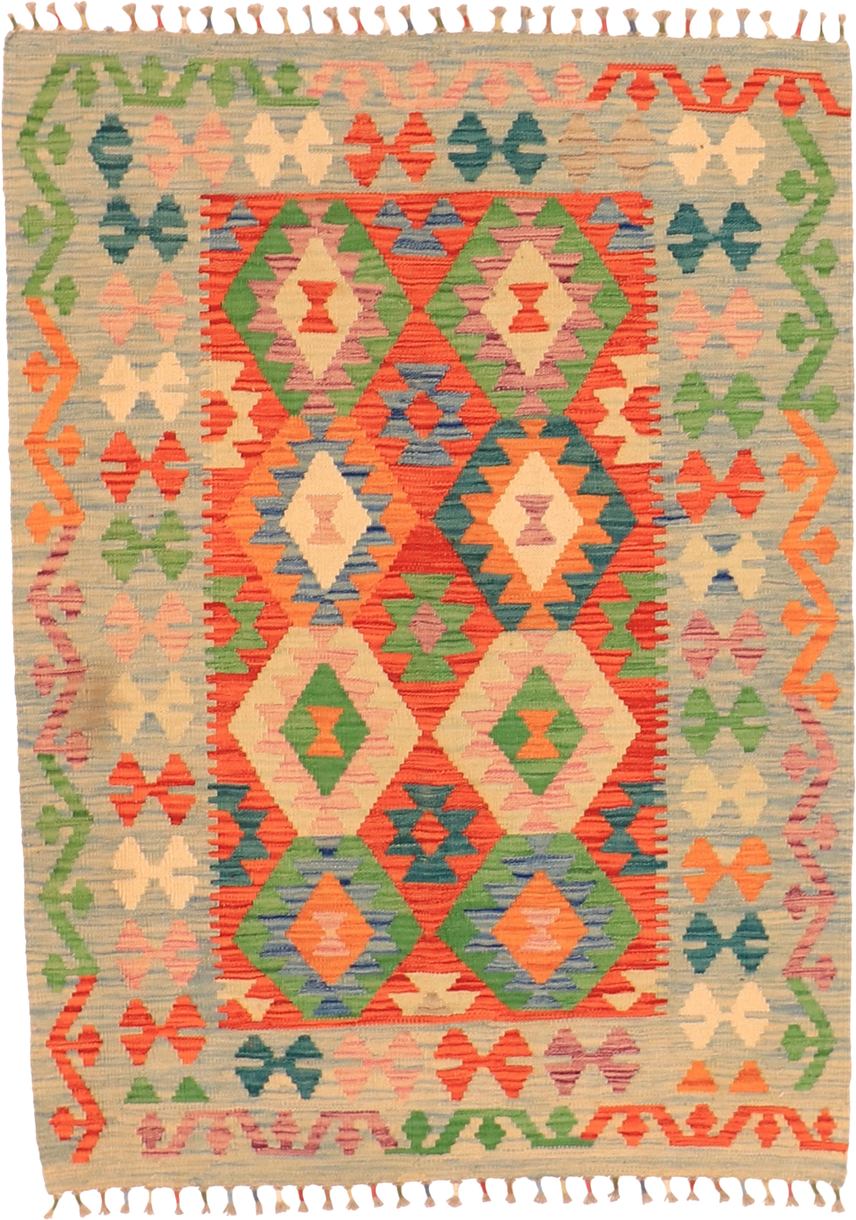 W 3.6 L 4.10 Kilim 100% Wool Hand-Woven All-Over Design - 63708