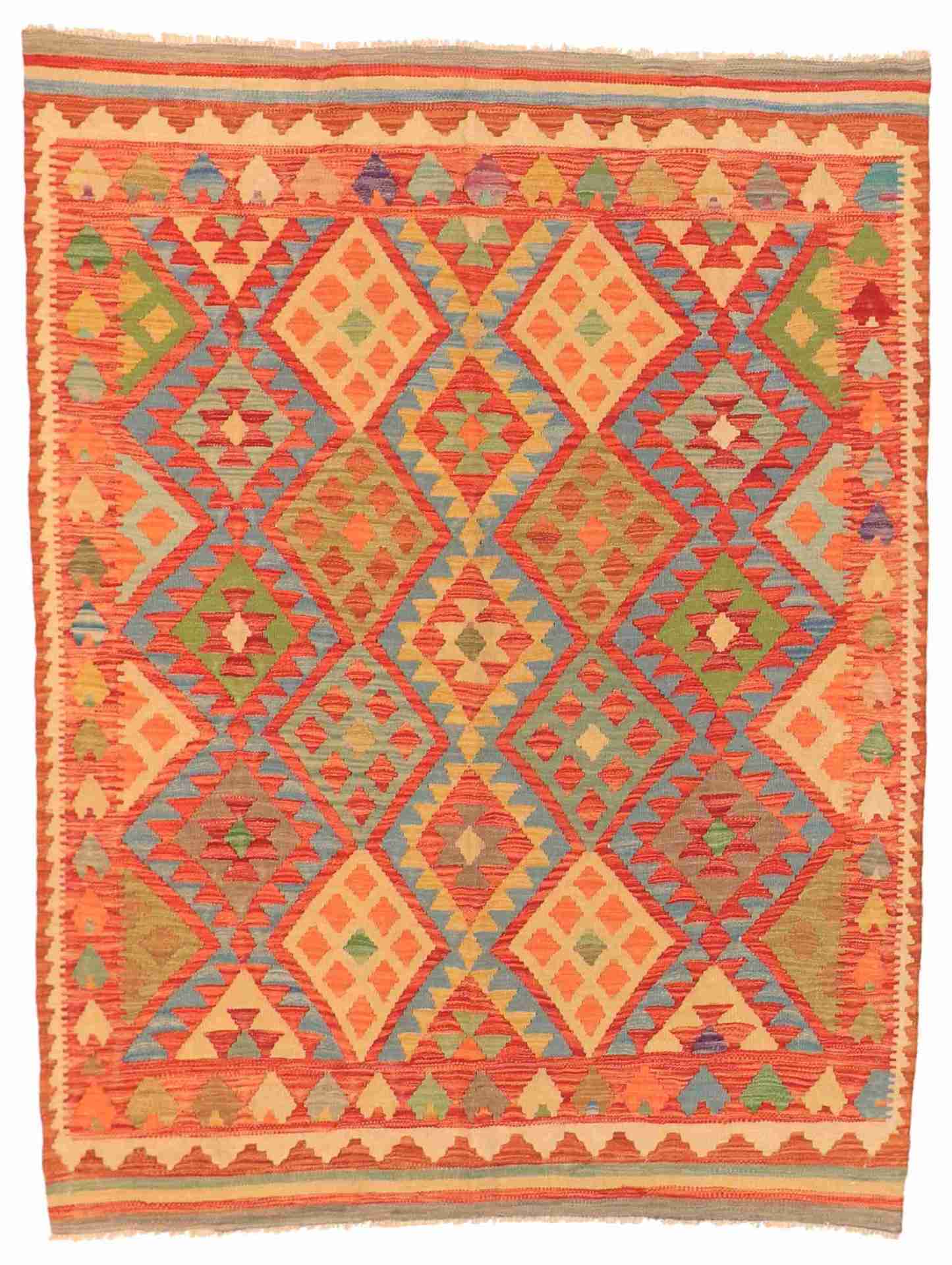 W 4.9 - L 6.4 - Kilim Fine/Wool All Over Rectangle - Finest Hand-Made Quality Wool - 63710