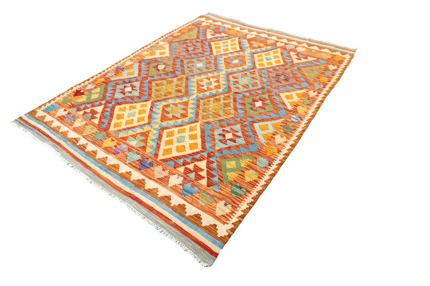W 4.9 - L 6.4 - Kilim Fine/Wool All Over Rectangle - Finest Hand-Made Quality Wool - 63710