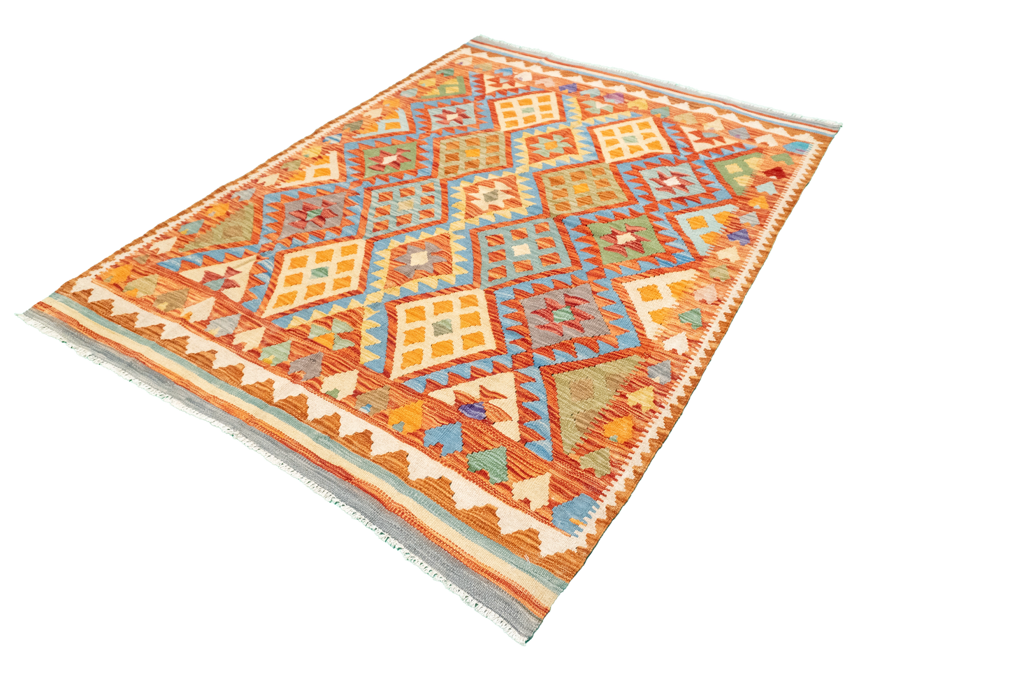 W 4.9 - L 6.4 - Kilim Fine/Wool All Over Rectangle - Finest Hand-Made Quality Wool - 63710