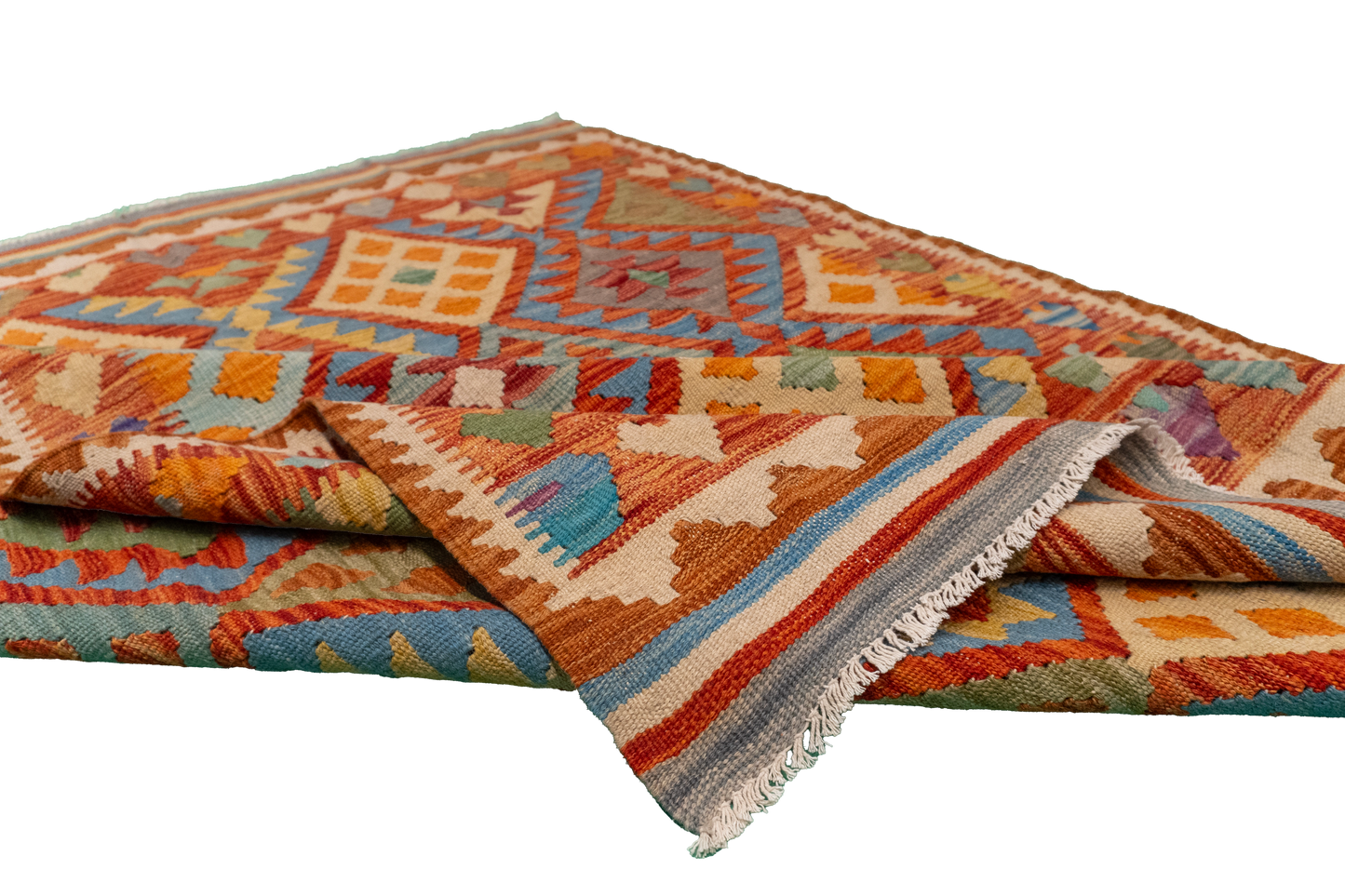 W 4.9 - L 6.4 - Kilim Fine/Wool All Over Rectangle - Finest Hand-Made Quality Wool - 63710