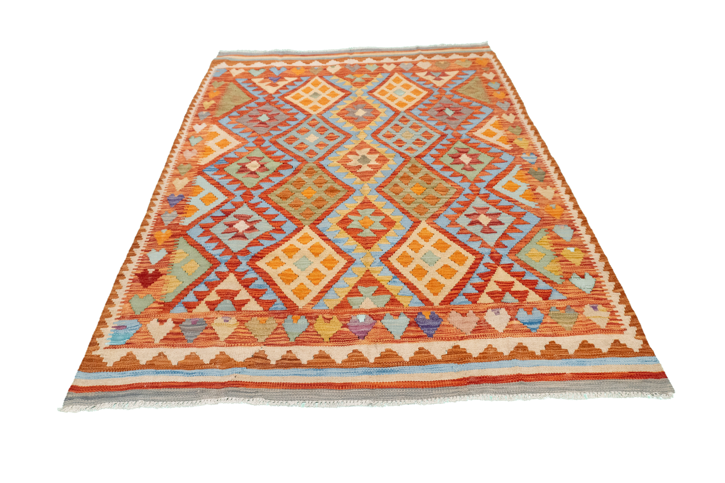 W 4.9 - L 6.4 - Kilim Fine/Wool All Over Rectangle - Finest Hand-Made Quality Wool - 63710