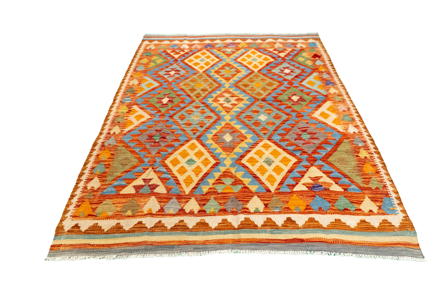 W 4.9 - L 6.4 - Kilim Fine/Wool All Over Rectangle - Finest Hand-Made Quality Wool - 63710