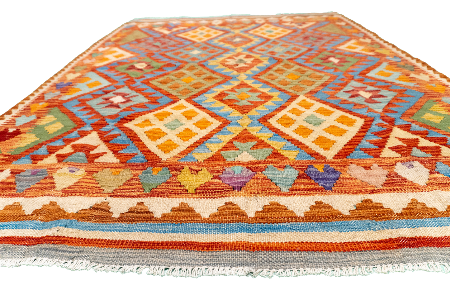W 4.9 - L 6.4 - Kilim Fine/Wool All Over Rectangle - Finest Hand-Made Quality Wool - 63710